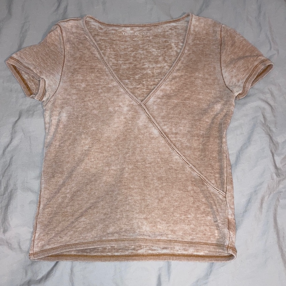 Tan V-Neck Waffle top